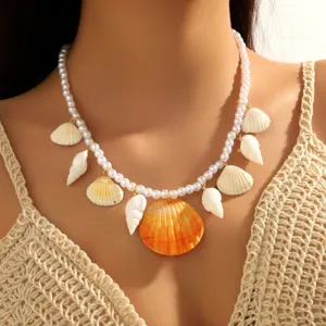 Collana di perle stile spiaggia con ciondoli di conchiglie naturali gioielli estivi