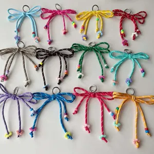 Sweet Bow Keychain Braided Ribbon Bag Pendant Dopamine Style Cute Keyring Fashion Accessory