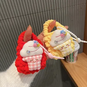Borsa per auricolari gelato all'uncinetto fatta a mano, grazioso portamonete in lana e ciondolo.
