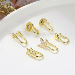 Set of 6 gold non-piercing fake nose rings clip on body jewelry cuffs with crystal charms.