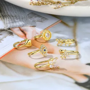 Gold-plated cubic zirconia non-piercing ear cuffs and nose ring set, detail view.