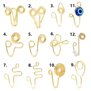 Gold clip on nose ring set fake nose cuff non piercing body piercing jewelry 12 styles pack