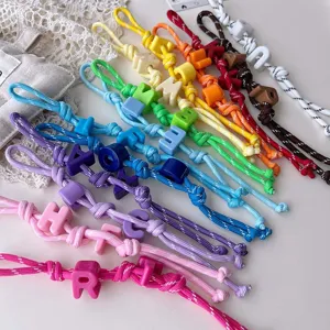 Ins Style Woven Bag Charm Handmade Polyester Braided Rope Car Hanging Ornament Letter Beaded Pendant Creative Keychain
