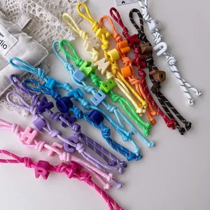 Handmade colorful braided rope lanyard with letter beads, creative phone charm or bag pendant.