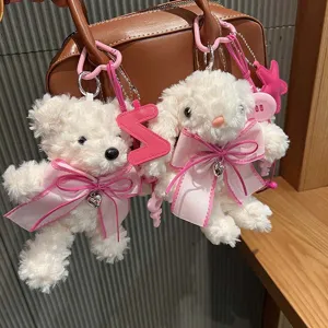 Niedlicher Plüsch Bär und Hase Tasche Anhänger mit rosa Schleife und Buchstabe Schlüsselanhänger.