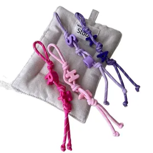 Handmade braided rope lanyard with letter charms for bag charm and car hanging decor