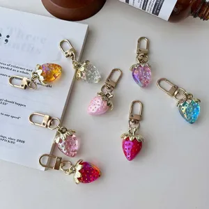 Cute Strawberry Keychain Sweet Acrylic Heart Key Chain Bag Pendant Fruit Bag Charm Fashion Jewelry Gift For Women