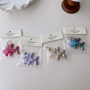 Acrylic balloon dog keychain and heart pendant charm for cute bag and keys decoration.