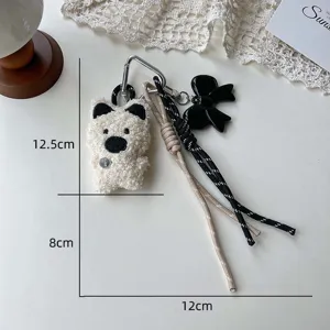 Süßer Plüschhund Taschenanhänger Schlüsselanhänger mit Schleife und Bändern, weich.