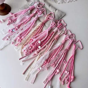Pink lace climbing rope keychain cute woven bag pendant aesthetic car key ring charm accessories