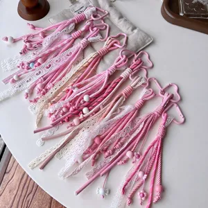 Pink lace mountaineering rope keychain girlish braided car key pendant aesthetic bag charm
