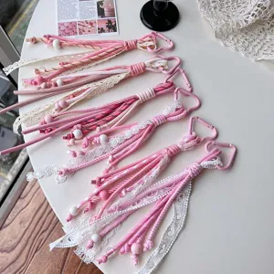 Pink and white lace braided mountaineering rope keychain cute car key hanging pendant girl style