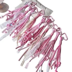 Pink white lace mountaineering rope keychain cute girly woven bag charm car key accessory