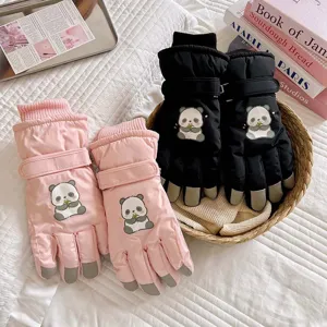 Guanti da sci panda carini per donna e bambini, foderati in pile spessi caldi guanti da equitazione.