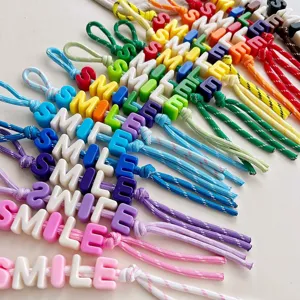 Colorful Beaded Bag Pendant Letter Braided Rope Charm Cute SMILE Bag Accessory Handbag Decoration