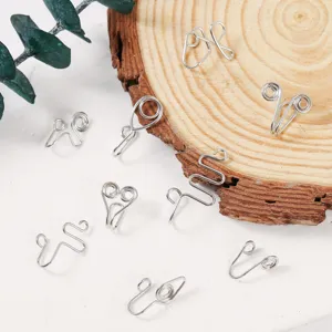 Set of silver wire wrapped non piercing nose rings and ear cuffs, vintage handmade style.