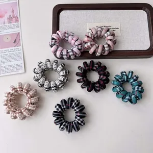 Élastique à Cheveux Fil Téléphone Carreaux Vintage Français Élégante Corde à Cheveux Spirale Enveloppée de Tissu Accessoires de Cheveux Doux pour Femmes