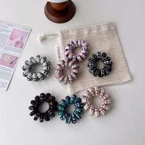 Ensemble d'élastiques à cheveux spirales à carreaux vintage, élastiques élégants pour coiffure.