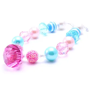 Collier de Perles Massif pour Enfants Acrylique Imitation Cristal Rose Rouge Pendentif Goutte d'Eau Bijoux de Mode Cadeau pour Filles