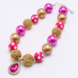 Collier chunky perlé pour enfants avec pendentif goutte cristal, bijoux colorés mode.