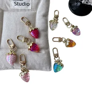 Cute colorful strawberry keychain resin heart bag pendant charm stylish accessories for women