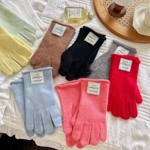 Guantes de punto mezclados con pelo de conejo acogedores con puños acanalados de invierno.