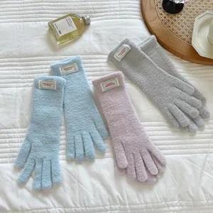 Soft fuzzy winter touchscreen gloves solid color cute warm knit gloves for women students