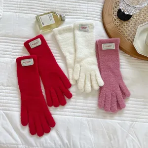 Cozy solid color knitted long touchscreen gloves for women winter warmth stylish wear