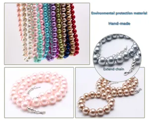Colorful imitation pearl children necklace set with extension chain, handmade DIY jewelry.