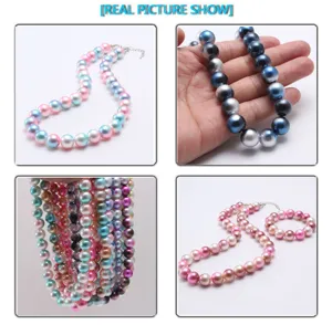 Colorful gradient pearl necklace set for kids, cute beaded jewelry for girls daily wear.