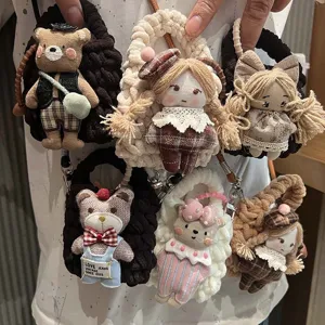 Handmade Knitted Cartoon Bear Princess Earphone Case Storage Bag Multi Functional Pouch