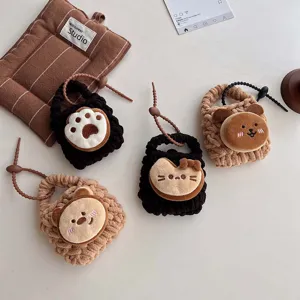 Handmade knitted mini plush earphone pouch cute cartoon animal keychain bag charm