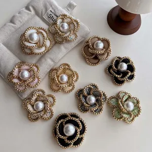 Chanel style camellia brooch pearl woolen floral pin vintage suit accessories jewelry