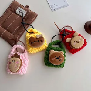 Handmade cute cartoon knitted earphone pouch mini bag keychain pendant accessory set.
