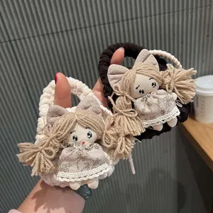 Handmade crochet doll bag pendant, cute princess coin purse and bluetooth earphone storage bag.
