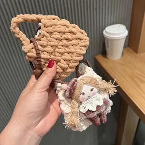 Handmade crochet mini bag keychain cute doll pendant bluetooth earphone storage bag