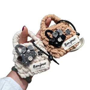 Handmade crochet plush mini handbag earphone case cute wireless headphone protective cover