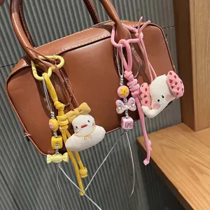 Cute cartoon plush doll bag charms, adorable duck and elephant pendants with colorful beads.