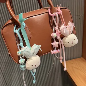 Cute cartoon plush rabbit doll bag charm sweet versatile car keychain pendant decor