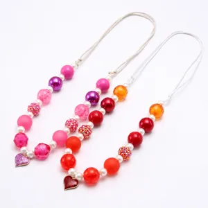 Kinder Kralen Ketting Schattig Klein Hart Legering Hanger Verstelbaar Touw Kinderen Plastic Hars Sieraden Cadeau Voor Meisjes