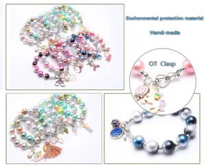 Bracelets de perles colorés pour enfants avec pendentifs sirène et licorne en alliage.