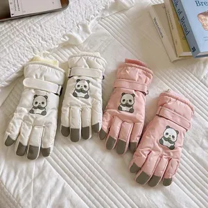 Simpatici guanti da sci panda spessi peluche caldi impermeabili antivento ciclismo
