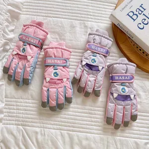 Kids waterproof ski gloves winter thermal warm thick cute monster design detail view 1