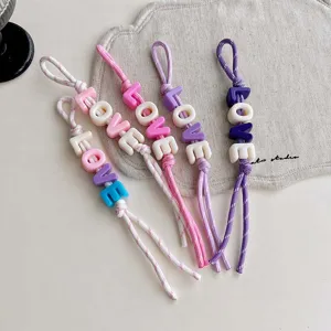 Dopamine acrylic letter bead braided strap, colorful multi-style bag charm for daily use.