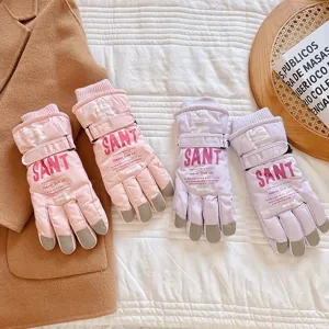 Winter warm anti-slip touchscreen ski gloves, fleece thick waterproof double layer gloves.
