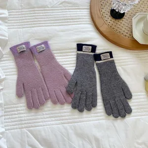 Winter thick split finger knitted gloves, warm color block touchscreen gloves for women.
