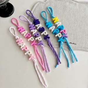 Colorful braided letter beads lanyard keychain dopamine style bag charm cute accessories phone strap
