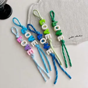 Colorful beaded bag charm with braided rope and love letter acrylic beads for daily use.