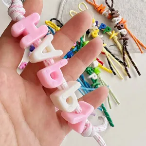 Colorful letter bead braided lanyard dopamine style handbag keychain charm accessory