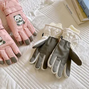 Guanti da sci invernali con panda carini per donna e bambini, guanti impermeabili caldi.